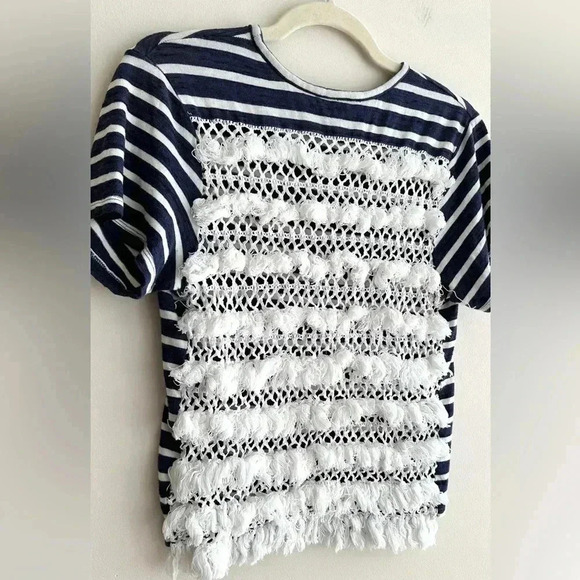 Sea New York Striped Navy Blue and White Crewneck Shirt Ruffle Back, Small - Picture 14 of 16